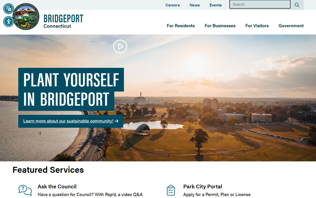 Bridgeport City official website showing city clerk and local resources