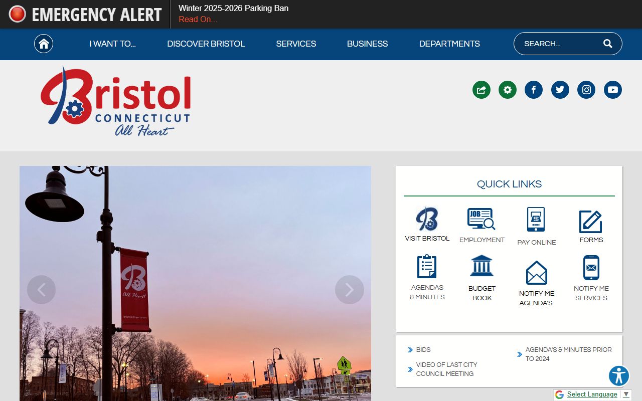 City of Bristol official website showing local government services