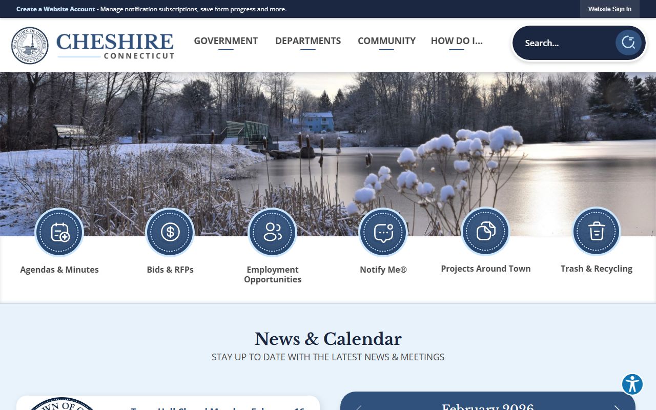 Cheshire Connecticut town website with local government information and community resources