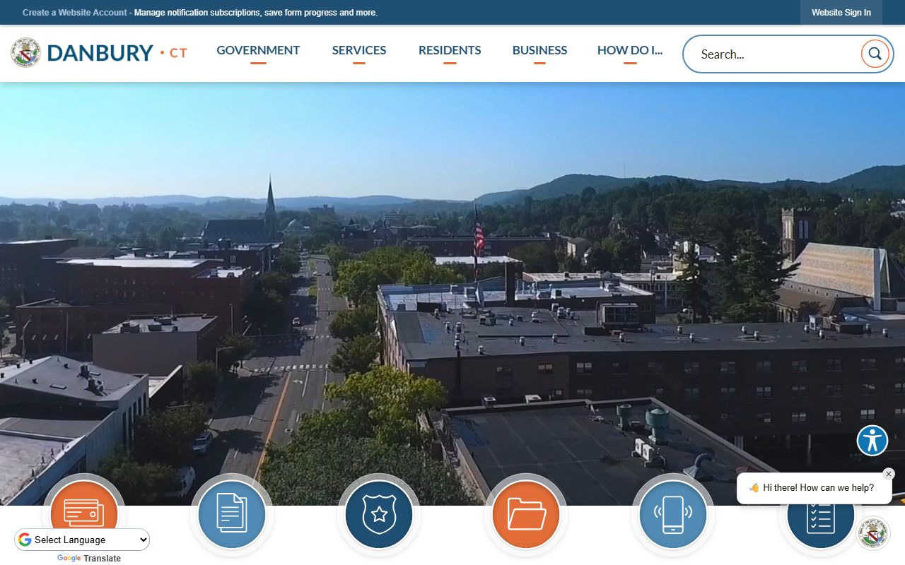 Danbury City official website showing city clerk and local resources