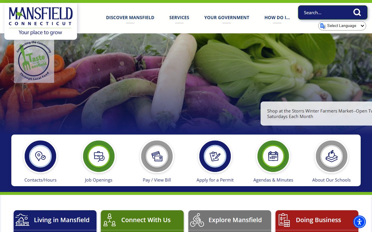 Town of Mansfield official website with local government services