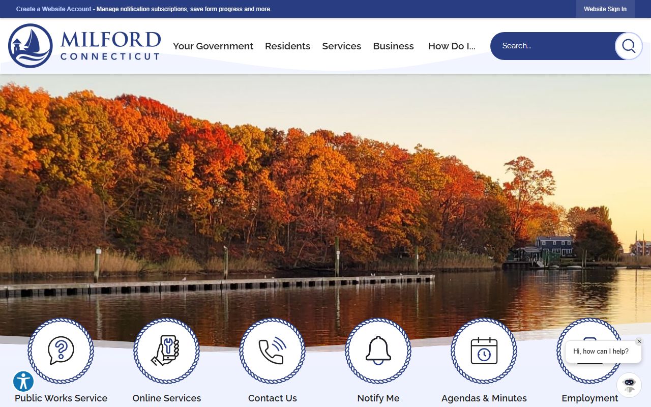Milford City official website showing local resources and municipal information