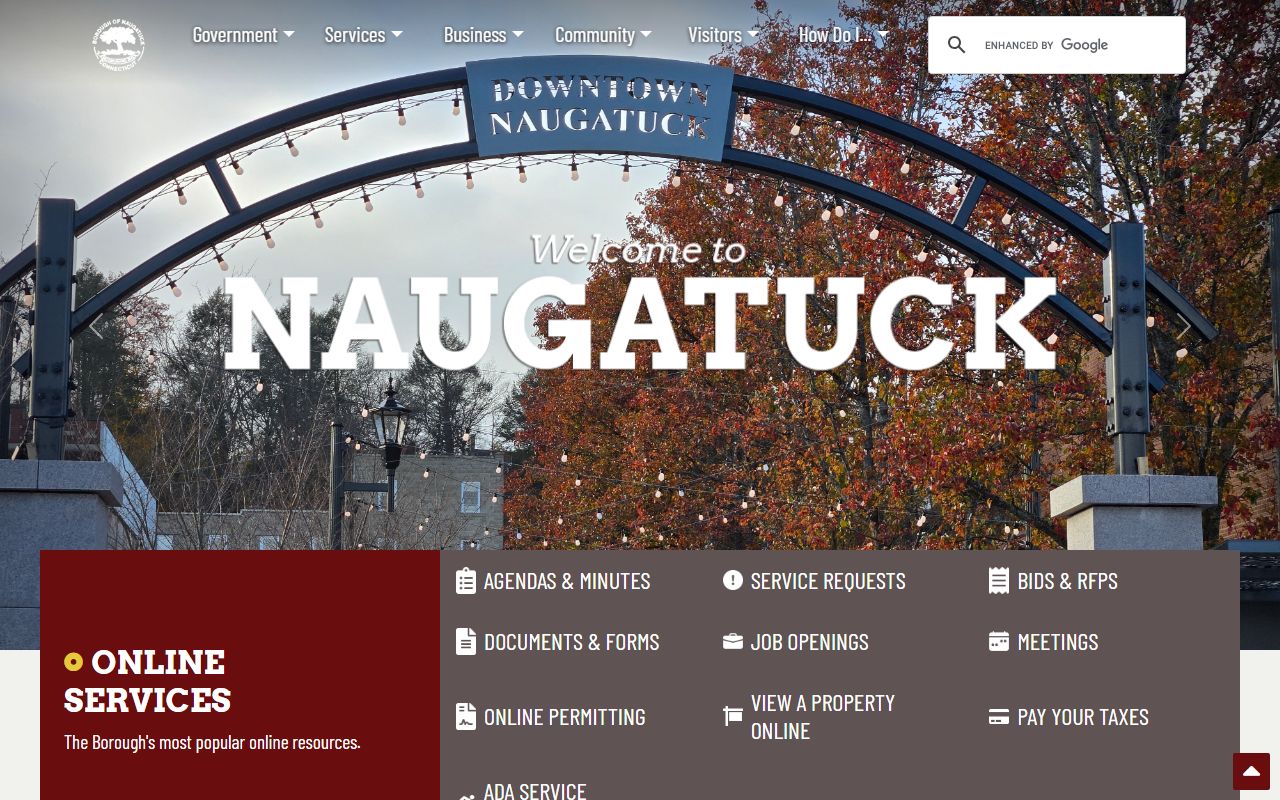 Naugatuck Borough official website showing local resources and municipal services
