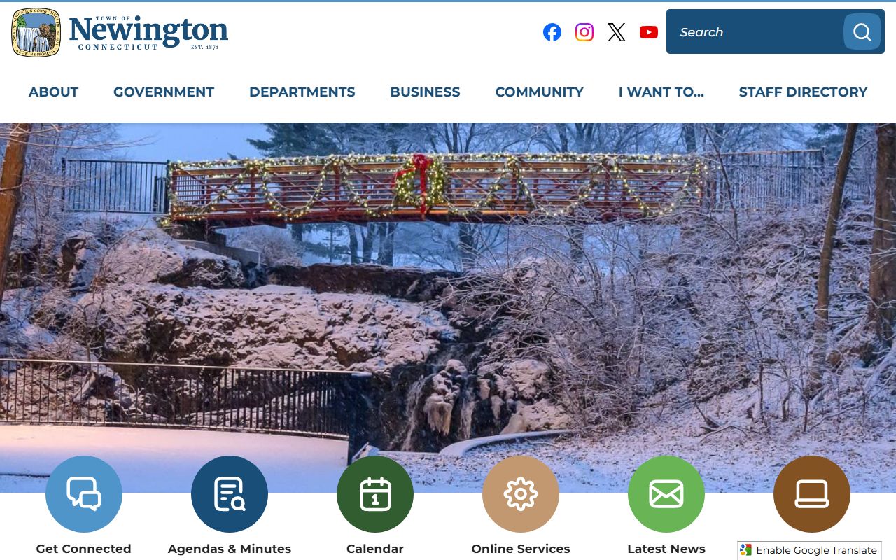 Town of Newington official website showing local government services