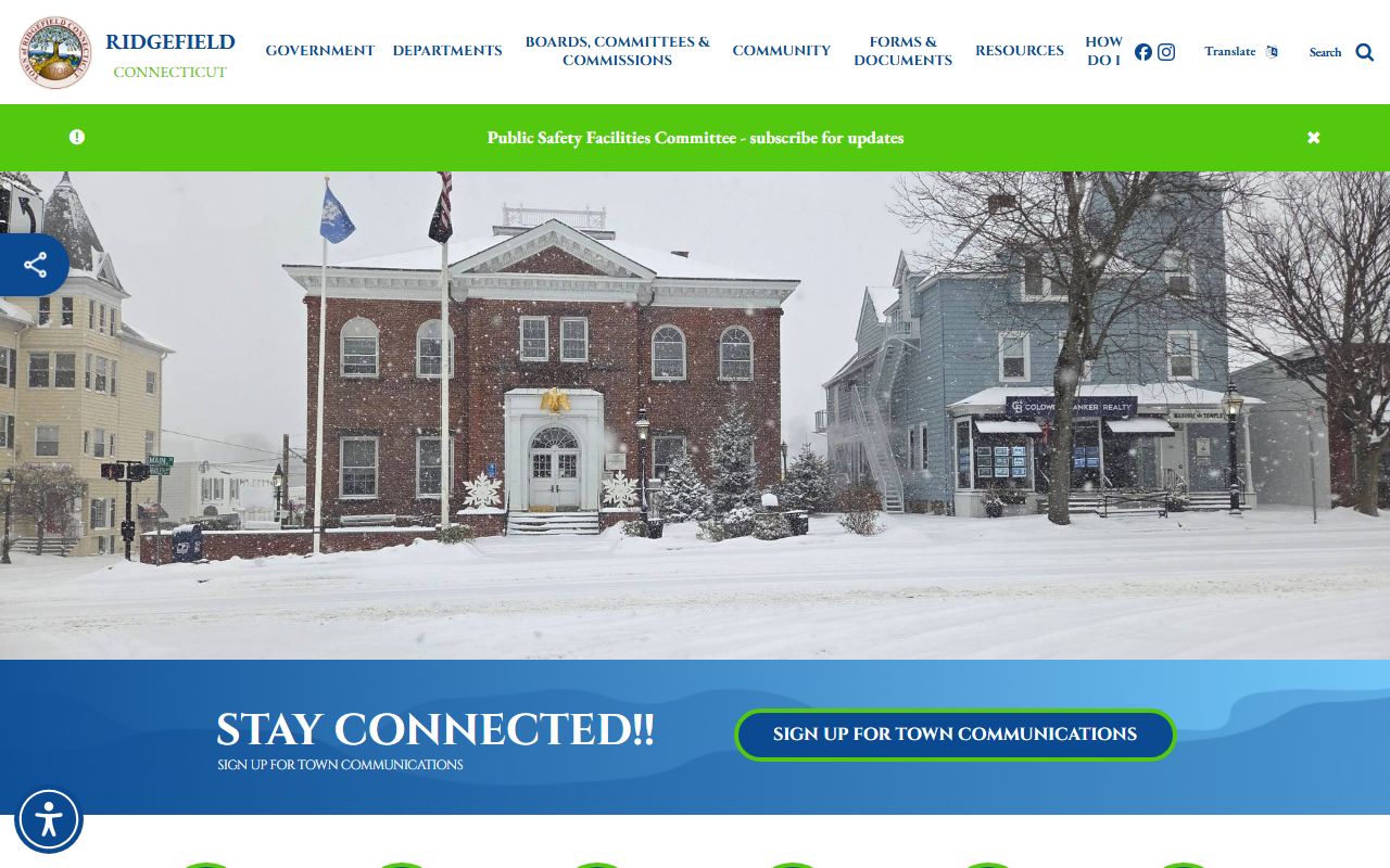 Ridgefield Town official website showing town clerk and local resources