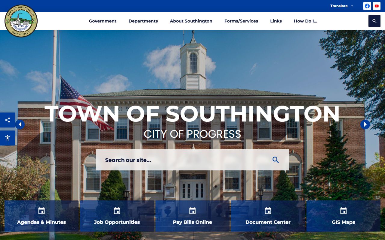 Town of Southington official website showing local government resources and community services