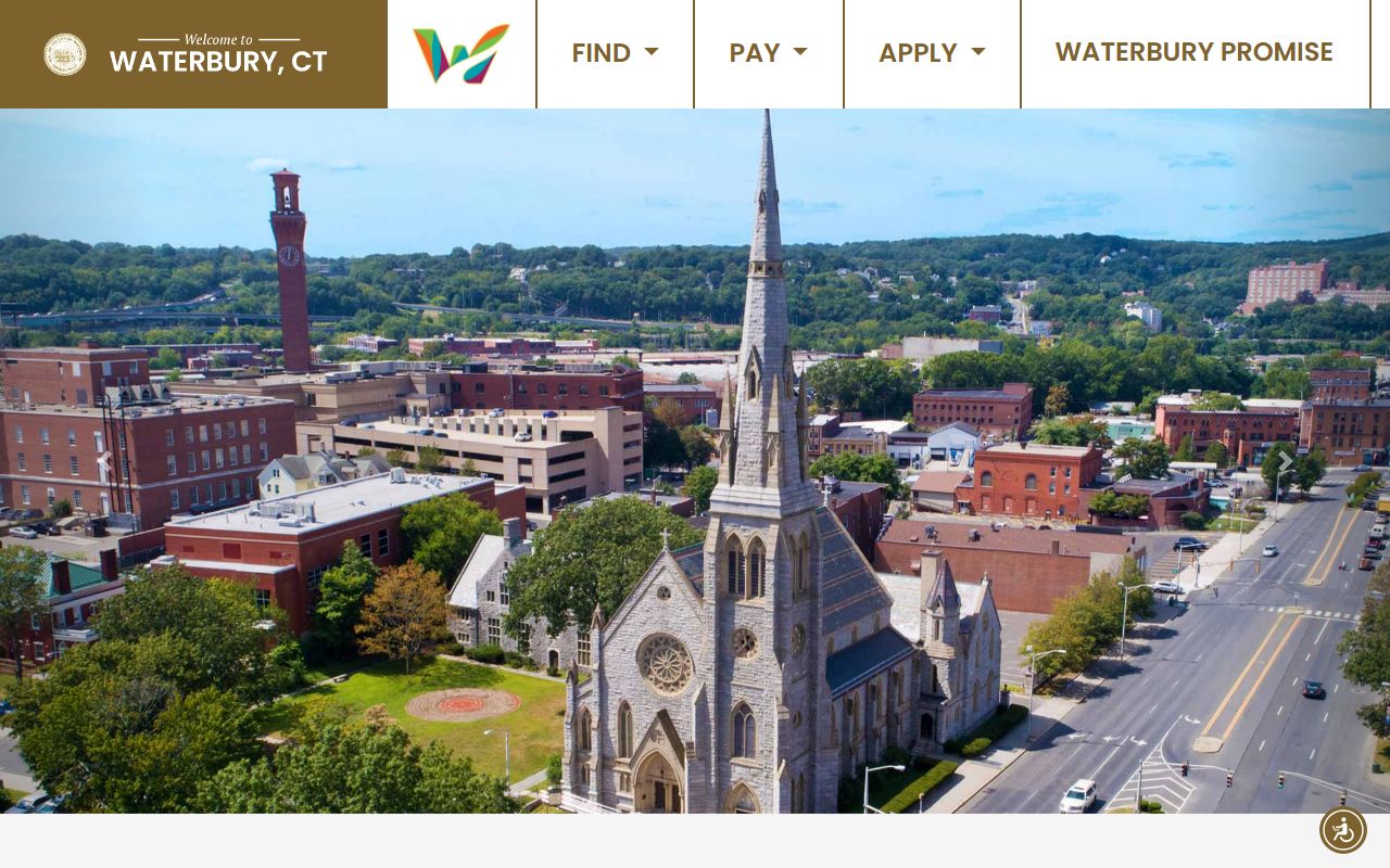 City of Waterbury official website showing municipal services and community resources for residents