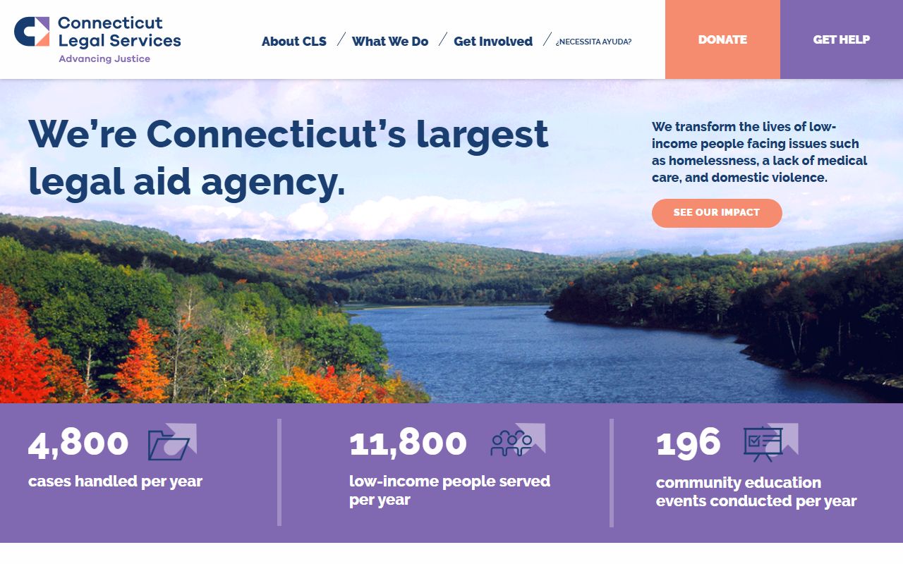 Connecticut Legal Services website offering free legal assistance for bankruptcy and debt relief cases